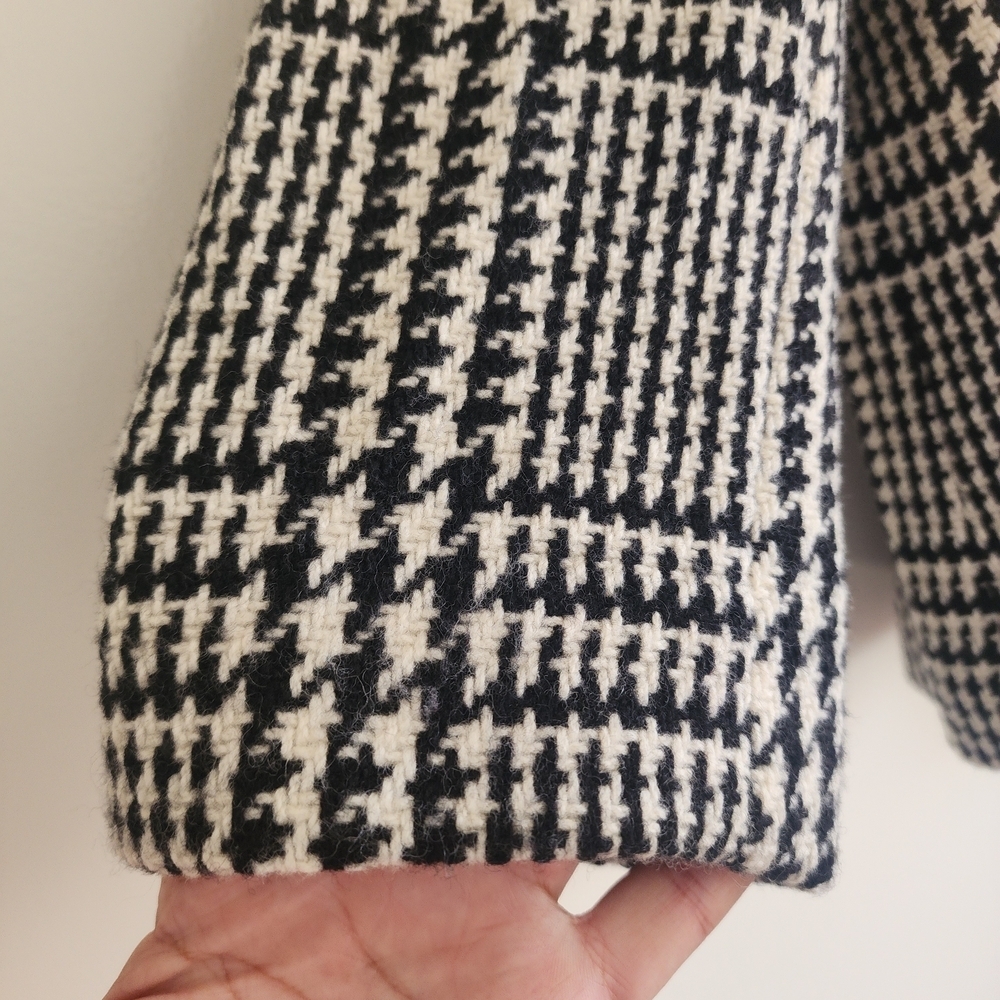 Lauren Ralph Lauren Houndstooth Wool Blend Cropped Pea Coat Black White - Picture 7 of 13
